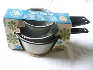 PORCELAIN ENAMEL SAUCE PAN SET-VINTAGE-SET OF 3 PANS-BRAND NEW - Picture 1 of 1