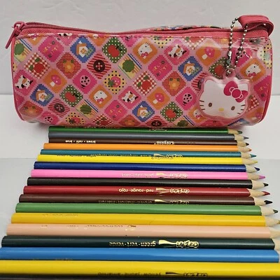 Lote de 54 lápices de colores surtidos de colores mezclados + bolsa de lápices Hello Kitty Foto 1 de 4