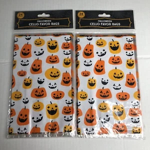 Halloween Cello Favor Bags Pumpkin Jack-O-Lantern Orange Lot Of 2 NIP - Picture 1 of 6