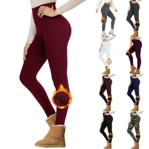 Womens Fleece Lined Leggings Pants High Waist Winter Warm Thermal Yoga Trousers - Picture 1 of 23