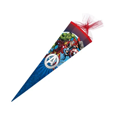 NESTLER Schultüte AVENGERS 6-eckig 85cm mit Borte und Tüll Iron Man Zuckertüte Thor Hulk