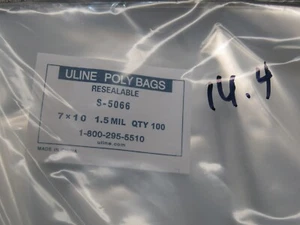Uline Brand 7" x 10" Poly Bags Resealable 1.5 mil Clear Pack of 100 S-5066 - Picture 1 of 2