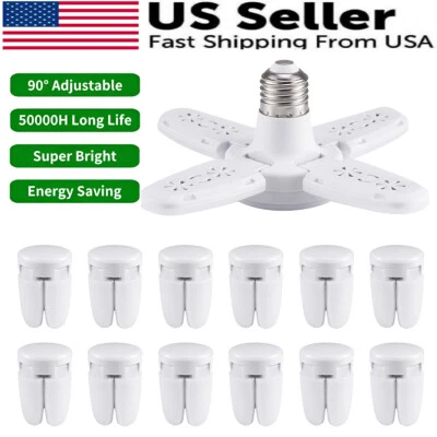 Lot LED Garage Light Bulb Deformable Ceiling Fixture Lights E27 Workshop Lamp US - Image 1 of 4