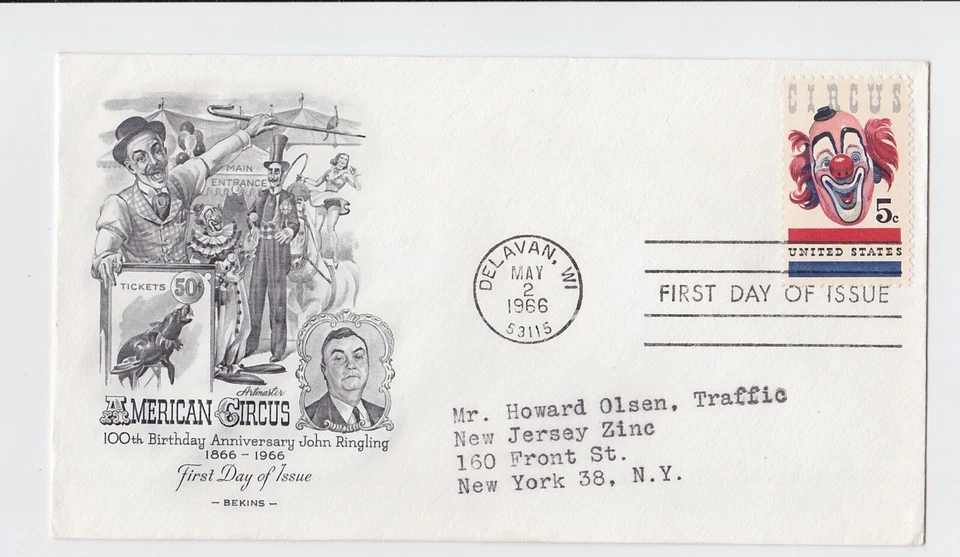 TurtlesTradingPost- American Circus #1309- 1966 FDC- Artmaster Cachet - Image 1 of 1
