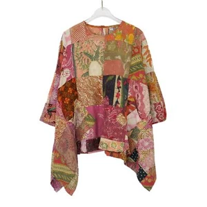 Vintage Multi Color Quilted Patchwork Asymmetrical Indonesian Blouse - Picture 1 of 5