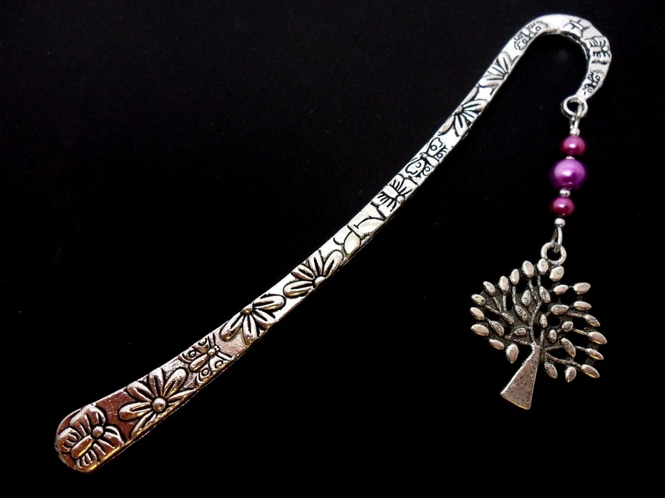 ROSIES JEWELLERY A TIBETAN SILVER TREE OF LIFE CHARM & PURPLE BEAD BOOKMARK. NEW.