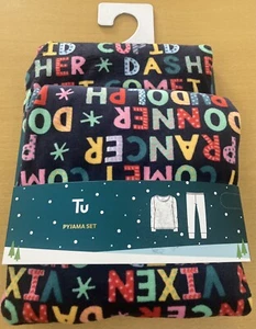 TU GIRLS REINDEER NAMES SOFT CHRISTMAS LONG SLEEVE / LEG PYJAMAS 7-8 YEARS BNWT - Picture 1 of 13