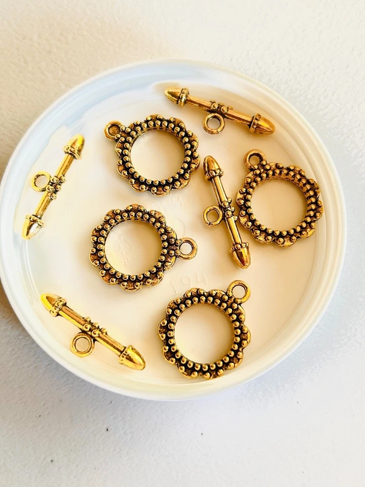 Antique Gold Finished Pewter Flower Toggle Clasps 20mm 10 Sets - Image 1 of 1