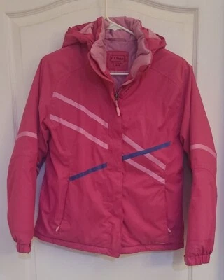 Chaqueta LL Bean Cremallera Completa Lluvia/Invierno Niños Grande 14-16 Rosa Con Capucha Foto 1 de 4