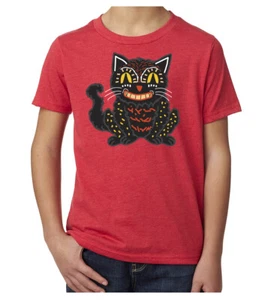 Vintage Creepy Halloween Cat T-Shirt, Funny Graphic Tees, Halloween Kid's Top! - Picture 1 of 7