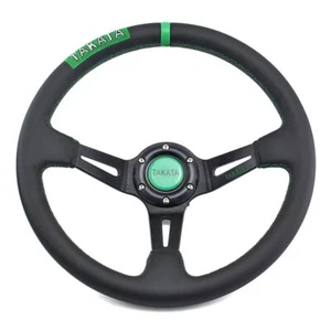 TAKATA 350mm/14'' Black Deep Dish Leather Racing Drift Sport Steering Wheel - Foto 1 di 7