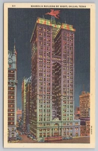 Magnolia Building with Pegasus Red Horse by Night in Dallas Texas Postcard - Picture 1 of 2