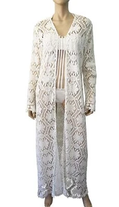 TEMPTATION POSITANO Daisy Lace Crochet Long Open Swim Coverup Robe ONE SIZE - Picture 1 of 6