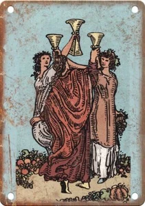 Letrero metálico reproducción Arcanos menores tres de tazas 12" x 9" MA57 - Imagen 1 de 1