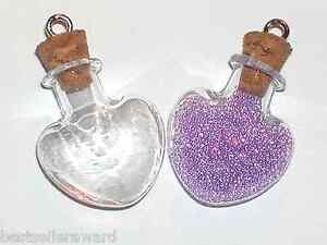 1 pc Glass HEART vial cork Lampwork pendant charm 2ml oil Bottle Findings Lg 