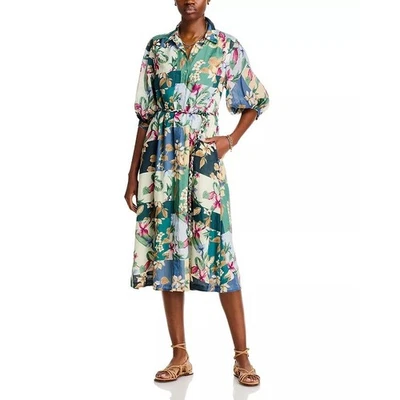 Tommy Bahama Women Tropical Floral Ramie Hightide Midi Shirt Dress Size L - Image 1 of 4