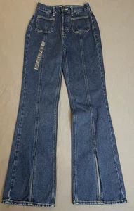 PacSun Bootcut Jeans Damen Gr. 25 dunkle Waschung hoher Bund Schlitz Bein aufgesetzte Tasche NEU! - Bild 1 von 16