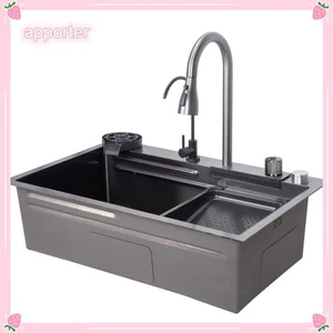 Fregadero de cocina cascada con cuatro patrones de flujo de agua y grifo extraíble de doble vía EE. UU. - Imagen 1 de 22