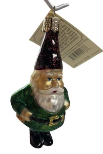 Vecchio Mondo Natale GNOME Polo Nord Elfo Ornamento Vetro Soffiato Glitter 2019 OWC - Foto 1 di 5