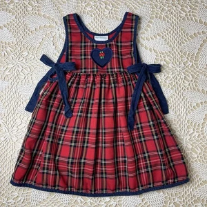 Vestido Jersey Vintage Años 90 Ediciones Raras Niña 4t Rojo Cuadros Corazón Parche - Imagen 1 de 5