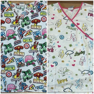 Women’s Hospital Medical Scrub Top Shirt Size X Large XL Marvel Care Bear Cute! - Image 1 of 3