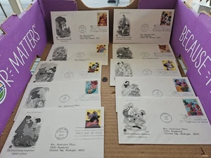 10 FDC The Art of Disney Romance Stamped Envelopes Bambi Lion King Mickey Etc. - Picture 1 of 8