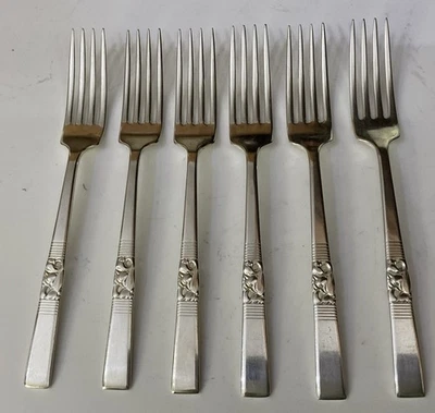 Vintage 6 Oneida Community Silver Plate MORNING STAR 19cm Dinner Forks Cutlery - Image 1 of 4