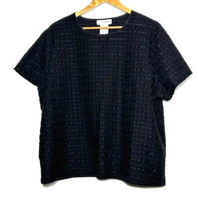 Camisa pulóver Sag Harbor Plus para mujer 2X negra tejida con textura manga corta Foto 1 de 4