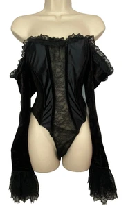 Vintage 90er schwarz VICTORIA'S SECRET Body Samt Oberteil Gold Label Spitzenärmel - Bild 1 von 10