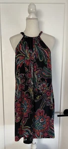 Vestido halter jersey floral negro Trina Turk para mujer nuevo con etiquetas talla L - Imagen 1 de 6