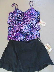 Jamaica Bay Swim Suit Tier Tankini + Black Ruffle Skirt Size 14 fits like 12 NWT - Picture 1 of 5