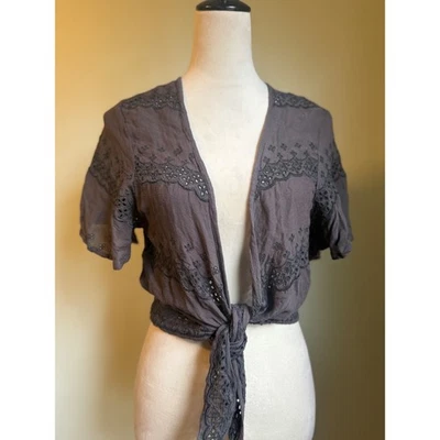 Cárdigan American Eagle Corbata Ojales Bordado L XL Boho Fairy Y2K CottageCore Foto 1 de 4