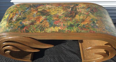 Proimi Industrial Wicker Split Bamboo Wrapped Scroll Custom Made Console Table - Image 1 of 4