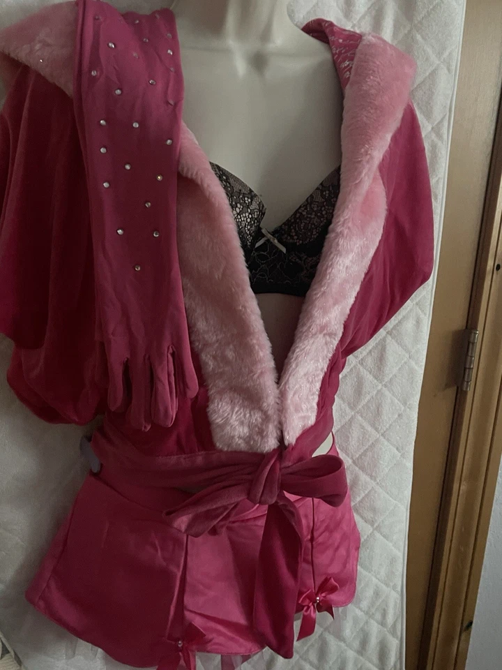 Sexy Vintage Victoria’s Secret Long pink rhinestone gloves And Santa Costume - Image 1 of 4