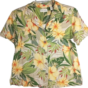 Marsh Landing Womens Size L Hawaiian Floral Yellow Shirt Button Up Blouse - Picture 1 of 13