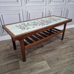 Vintage Danish Inspired Tapestry Wooden Coffee Side Table - Scandi Retro Teak - Picture 1 of 24