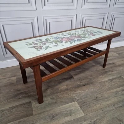 Vintage Coffee Table - Danish Inspired Tapestry Wooden Side - Scandi Retro Teak - Image 1 of 4