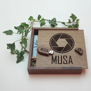 Personalised Walnut Wood 6x4 Photo Print Box with USB pen drive - Laser Engraved - Picture 1 of 11
