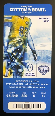 2018 COTTON BOWL FOOTBALL TICKET STUB - 12/29/18 - CLEMSON vs. NOTRE DAME Cover