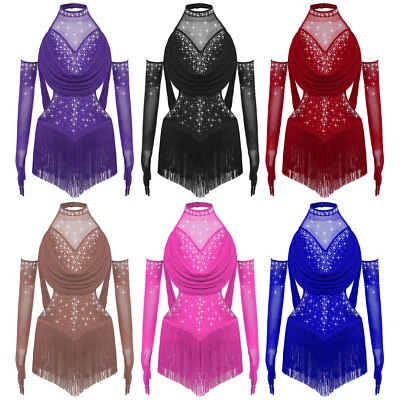 Kids Girls Dancewear Rumba Leotard Ballerina Outfit Figure Ice Skating Costume - Image 1 of 3