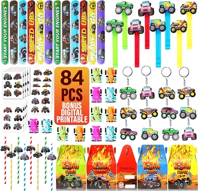 Monster Truck Party Favor 84 PIEZAS Monster Truck Mini Pull Cars Caja de golosinas Sujetador abofeteado Foto 1 de 4