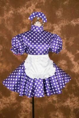 Sexy Vestido Corto Bloqueable Púrpura Círculo Satinado Encaje Sissy Maid Disfraz con disfraces # Foto 1 de 4