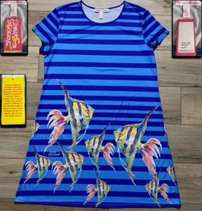 Neu mit Etikett! LEOMA LOVEGROVE BLAU GESTREIFT ENGEL FISCH STRAND KURZARM KLEID COVERUP L - Bild 1 von 13