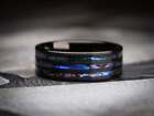 8mm Black Abalone Ring, Blue Abalone Shell Inlay, modern mens wedding band