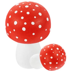 2 Pcs Wooden Mushroom Decors Mushroom Statues Garden Decorations - Picture 1 of 12