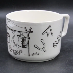 Vintage Western Cup, Campfire Scene, Cattle Brands, Brown on Cream Base, Cowboy - Picture 1 of 14