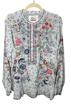 Johnny Was S Nya Blouse Silk Floral Embroidered Long Sleeve Button Tunic $295 - Image 1 of 4