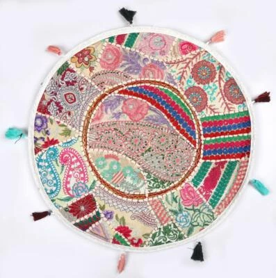 22" Pillow/Seat Cover Throw/Bean Bag Large With Bohemian Patchwork White - Image 1 of 2