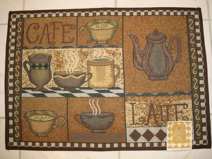 Tapiz Alfombra Cocina Alfombra 19 x 27 CAFÉ Café Latte TAZAS Jarra Cuadrados ¡DESPLAZAMIENTO! - Imagen 1 de 1