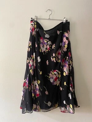 VTG 90s Alfani Silk Black Floral Midi Skirt 16 Watercolor Feminine Fairy Summer - Image 1 of 4